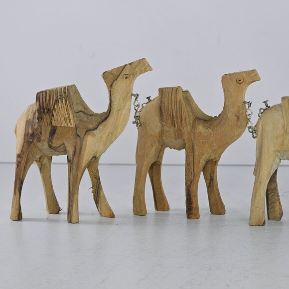 Vintage Wooden Camel Train Figurines With Rider & Donkey Olive Wood Nativity - Picture 2 of 8